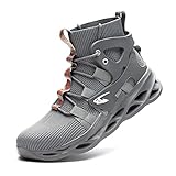 JUDBF Sicherheitsstiefel Herren Leicht Arbeitsschuhe Hoch Damen Sicherheitsschuhe s3 Atmungsaktiv Schutzschuhe mit Stahlkappen799Grey/41
