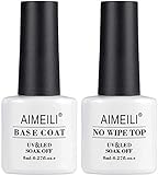 AIMEILI UV LED Gellack Gel Nagellack Base & No Wipe Top Coat Unterlack & Überlack Set Gel Polish 2×8