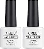 AIMEILI UV LED Gellack Gel Nagellack Base & No Wipe Top Coat Unterlack & Überlack Set Gel Polish 2×8