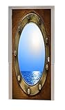 A.Monamour Türtapete Selbstklebend Türfolie Türposter 3D Boot Bullauge Mit Blauem Ozeanblick Bronze Schiffsfenster Vinyl Folie Türdeko Tapete Wandbild Türaufkleber Türtattoo 77 x 200