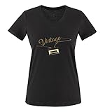 Comedy Shirts - Vintage Kassette - Damen V-Neck T-Shirt - Schwarz/Hellbraun-Beige Gr. L