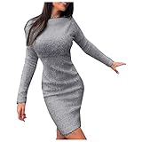 HSKcim Damen Pullover Stretch Pulloverkleid Elegant Strickkleid Casual Strickpullover Strickkleider Winterkleid Langarm Pullikleid Tunika Kleid Tops Weihnachtskleid Sweaterkleid (Gray, XL)