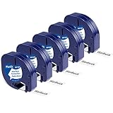 Wonfoucs Kompatible Schriftband als Ersatz für Dymo Letratag Etikettenband 12mm x 4m 91201 91221 S0721660 Schwarz auf weiß für Dymo Letratag XR Bänder LT-100H LT-100T, 5er Pack