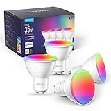 Aoycocr GU10 Smart Led Lampe Alexa Glühbirnen RGBCW, Wlan Smart Home Bluetooth Lampen, 50W warmweißes Licht, Musik dimmbar, Smart Life App, Kompatibel mit Amazon Alexa Echo Dot Google Home, 4PAC