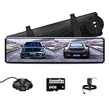 AmazeFan NT880 Dashcam Front 2K/1440P und Rear 1080P, 12″Touchscreen Autokamera, Fahrrekorder mit WiFi,170° Breiter Winkel Nachtsicht mit Daueraufnahme，64GB Karte, Auto Ladeg