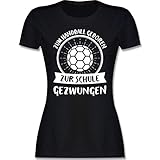 Handball Geschenk für Handballer - Zum Handball geboren zur Schule gezwungen - M - Schwarz - Handball Tshirt Damen - L191 - Tailliertes Tshirt für Damen und Frauen T-S
