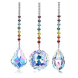 CrystalTears Prisma Krisrtall Anhänger 3 Stücke Sonnenfänger Fenster Deko mit Bunte Glas Perlen Kristalle Hängend Ornament für Lampe Garten Party H