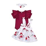 Kleinkind Säugling Babykleidung Set Kurzarm Shirts + Strap Rock oder kurzes Baumwoll Outfit Set Weihnachtskleid 2 Stück 3 Monate-4 Jahre (0-3Monate, J-Weinrot 1)
