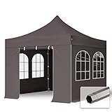 TOOLPORT Faltzelt Partyzelt 3x3m - mit 4 Seitenteilen Premium Dach 100% WASSERDICHT Faltpavillon Pavillon dunkelg