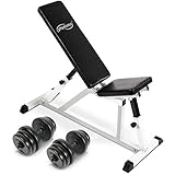Physionics® Multifunktional Hantelbank mit Hantelset - Hantelbank (Klappbar, 200kg belastbar), Hantelset (2 Kurzhanteln, 40kg, Ø25 mm) - Schrägbank, Trainingsbank, Fitnessbank mit Gew