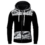 Yowablo Kapuzenjacke Männer Herbst Winter Weihnachten Elch Print Top Einfarbig Hoodies (XXL,6Schwarz)