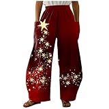 BOOMJIU Damen Winter Jogginghose Sporthose Weihnachten Pluderhose Breit Bein Pants Hose High Waist Gummibund Freizeithose Casual Drucken Tasche Lange Hosen Lockere Warme D
