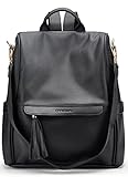 Oyifan Rucksack für Frauen, Leder, groß, modisch, Reise-Rucksack, Damen, Diebstahlschutz, Designer-Schultertaschen mit Quaste, klassisches schwarz, Larg