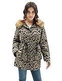 GRACE KARIN Damen Verdickt Winterjacke Hooded Parka Faux Fur Parka Zipper Winter Elegant Mantel mit Taschen L Leopard Muster CLW02014-17