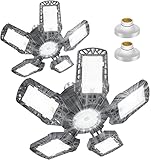 120W LED-Garagenbeleuchtung – verformbares Garagenlicht Deckenleuchte mit 6 superhellen Garagenlichtplatten, 12000LM Einschraubbare E27 Werkstattleuchten für Dachboden, Werkstatt, Keller – 2er-Pack