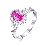 Beydodo Damen Ring 750 Weißgold, Trauring Frauen Halo mit Rosa Saphir 1.03ct Verlobungsring Weißgold Diamant Ring Größe 62 (19.7)