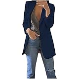 Yokbeer Damen Blazer Elegant Sportlich Longblazer Lang Strickjacke (Color : Navy Blue, Size : L)