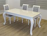 Euro Tische Esszimmertisch weiß Hochglanz Barock Orientalisch Antik - sehr Kratzfest - perfekt geeignet als Esstisch/Wohnzimmertisch - Made in Germany (180x90x75cm)
