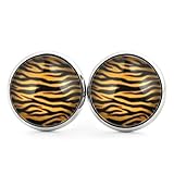 SCHMUCKZUCKER Damen Ohrstecker Motiv Tiger Streifen Muster Edelstahl Ohrringe Silber Schwarz Gelb 14