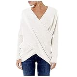 Damen Langarm Kleider Langram Shirt Schwarz Damen Rundhals Sweatshirt Sommerbluse Elegant Sweatshirt Tunika Damen Sommer Criss Cross Top Shirts Damen Mode Frauen lässig drucken (Weiß,S)