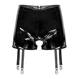 Alvivi Wet-Look Herren Boxershorts Penisloch Unterhose Latex Kurze Hose Lack- Optik Hipster Männer Slip Pants Erotik Dessous Unterwäsche M-XXL C Schwarz XXL