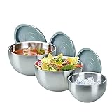 3 Stück Thermoschüssel Isolierschüssel 18 cm 22 cm 26 cm Set Edelstahl mit Deckel doppelwandig