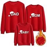 Fleecepullover Herren Warm Damen Kinder Weihnachtspullover Familie Set Xmas Fleece Pullover Winter Weihnachten Fleecepulli Einfarbig Rundhals Langarm Übergröße Fleece Sw