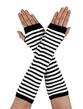 sourcingmap® Dame Fingerlose Flagge Drucke Stoff Arm lange Handschuhe Warmers Weiß Schw