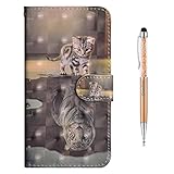 Grandoin Hülle für Sony Xperia L4, 3D PU Leder Etui Flip Cover Bunte Muster Book Case Schutzhülle Handytasche Handyhülle [Ständer Kartenfach] [Magnetverschluss] (Katze und Tiger)