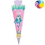alles-meine.de GmbH Bastelset - Schultüte _ Farbe & Größe wählbar _ 70 / 85 / 100 cm - Meerjungfrau & Fische Bastelschultüte - Zuckertüte zum selber Basteln B