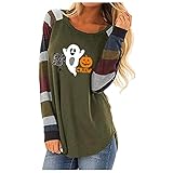 Damen Cardigan Langarm Strickjacke Herbst Women's Halloween Round Neck Long Sleeve Tops Loose Soft Striped Tunic Blouse Casual Strickcardigan Open Front Sweater mit Knopf D4417