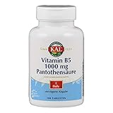 Kal Vitamin B5, 1000 mg, laborgeprüft, Nahrungsergänzungsmittel Vitamin B & Pantothensäure, normalen Funktion des Energiestoffwechsels, Verringerung von Müdigkeit und Ermüdung, 100 Tabletten, 160 g