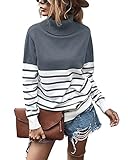 Grauer Pullover Damen Rollkragenpullover Farbe fest Weich Kuschelig Kabelstrick Pullover (M, Grau）