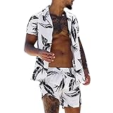 Briskorry Herren Blumen Kurzarm Hawaii Hemd Shorts Set Herren Freizeitanzug Druckanzug Kurzarm Shirt Shorts Set Trainingsanzug Jogginganzug Sommer Sport Anzug Männer Kurzarm T-Shirt Kurze Hose S