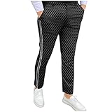 Herren-Hose mit geometrischem Druck, mittlere Taille, Skinny Bleistifthose, Reißverschluss, elastische Taille, Schwarz , 27-32