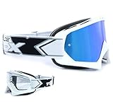 TWO-X Race Crossbrille Weiss Glas verspiegelt blau MX Brille Motocross Enduro Spiegelglas Motorradbrille Anti Scratch MX Schutzb