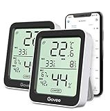 Govee Thermometer Hygrometer, Mini LCD Digital Thermometer Hygrometer Innen mit Benachrichtigungs Alarm, Präzise Hygrometer Temperatur mit APP, Datenspeicherung für Gewächshaus Weinkeller, 2er-Pack