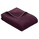Ibena Porto Kuscheldecke 150x200 cm - Wolldecke dunkelviolett einfarbig, pflegeleichte Baumwollmischung, kuschelig weich und angenehm w