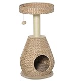 Pawhut Katzenbaum Kratzbaum Kätzchen Möbel mit Katzenhöhle Ballspielzeug Sisal weiche Plüsch Höhe 82,5 cm Gelb