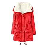 GOKOMO Damen Lang Fleece Wintermantel Taillen Kordelzug Schlank Freizeit Warm Elegant Herbst Winter Fleece Jacke Warm Langarm Jacke Damen Stilvoll Mantel Neue Damenbekleidung(XL,Rot)