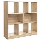 VASAGLE Bücherregal, Würfelregal, Standregal, mit offenen Fächern, für Wohnzimmer, Arbeitszimmer, Kinderzimmer, Büro, als Raumteiler, 97,5 x 30 x 100 cm, eichefarben LBC52NL