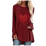 HNOFIQNF Bluse Damen Valentinstag Langarmshirt Shirt Frauen Lose Langarm T-Shirt Rundhals Herz Digitales Drucken Oberteile Casual Stretch Tunika Top Shirts Sweatshirt für Herbst & Frühling