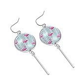 Tropical Pink Flamingo Blue Zick-Zack-Muster Ohrringe baumeln für Frauen Mädchen Geburtstag Weihnachten F