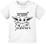 MoonWorks® Baby T-Shirt Yoda Parodie erster oder zweiter Geburtstag lustiger Spruch Geburtstagsshirt Kurzarm 2 ich jetzt Bin weiß 92/98 (16-24-Monate)