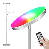 RGB Stehlampe LED Dimmbar 2000lm Deckenfluter mit 400lm Leselampe, Stehleuchte mit Fernbedienung&Touch Control, Standleuchte mit 3 Farbtemperatur+7 RGB+5 Helligkeitsstufen für Wohnzimmer S