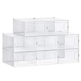 SONGMICS Schuhboxen, 8er Set, Aufbewahrungsboxen für Schuhe, Schuh-Organizer, Kunststoffboxen, faltbar und stapelbar, für Schuhe bis Größe 46, transparent-weiß LSP08MWT