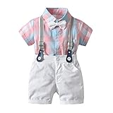 Baby Jungen Kurzarm Hemd + Kurze Hosen Set Gentleman Suit Anzug T-Shirt Shorts Taufe Festlich Hochzeit Outfit 1-6 Jahre Junge Kinder Sommer Bekleidung S