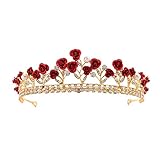 CHDHALTD Kristall Brautschmuck Tiara mit Rose Blume Hochzeit Prinzessin Krone Hochzeit Prinzessin Diadem,Haar-Accessoire,Braut Kopfschmuck für F