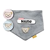 Steiff Baby Halstuch Steiff personalisiert | Bandana | individuell bestickt mit Namen | 0-3 Jahre | zum binden | 100% Baumwolle | 3 Farben verfügbar (Marine Streifen)