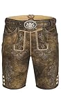 Nübler Trachten Herren Lederhose Adam, 44-62, echtes Wildbockleder, Stickerei, inkl. Gürtel mit bayerischem Wappen Braun Gr. 48
